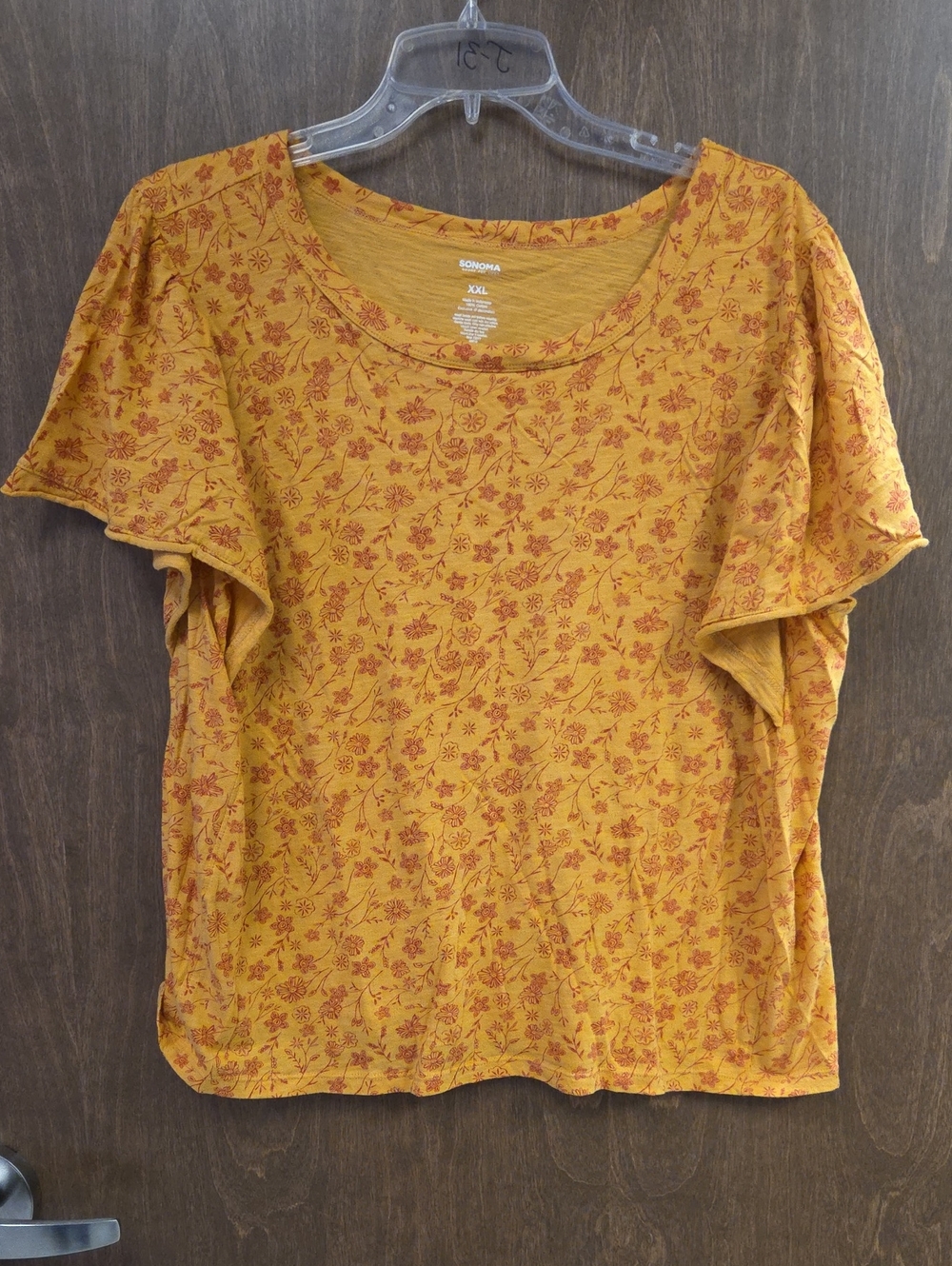 Sonoma Mustard Floral Scoop Neck Short Sleeve Top